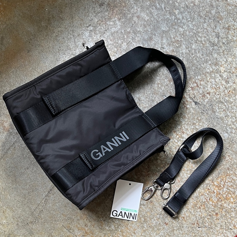 Ganni Small Recycled Black Tech Tote